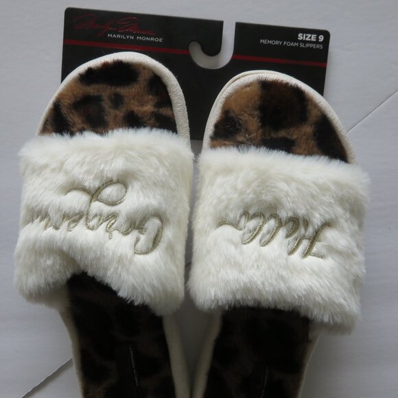 Marilyn Monroe Memory Foam Fuzzy Fur Leopard Indoor Outdoor Slippers Size 9 - Picture 2 of 5
